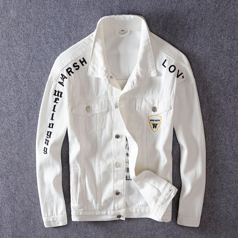 2021 Homens Denim Jaqueta Streetwear Casual Branco Outerwear Outono Inverno Moda Carta Bordado Casaco Jl25