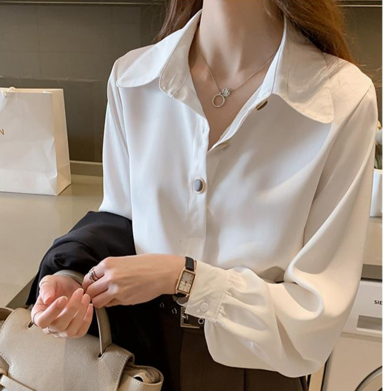 2021 Casual Solid Female Shirts Outwear Tops Summer Autumn New Women Chiffon Blouse Office Lady Button Loose Clothing Hv94