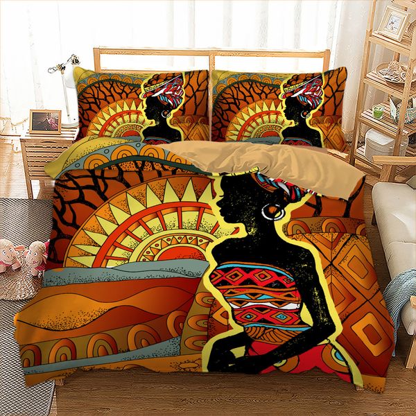 African People Bedding Set Woman Duvet Cover Twin Full Queen King Size Home Textiles Red Orange Bedclothes 3PCS Dropshipping C0223