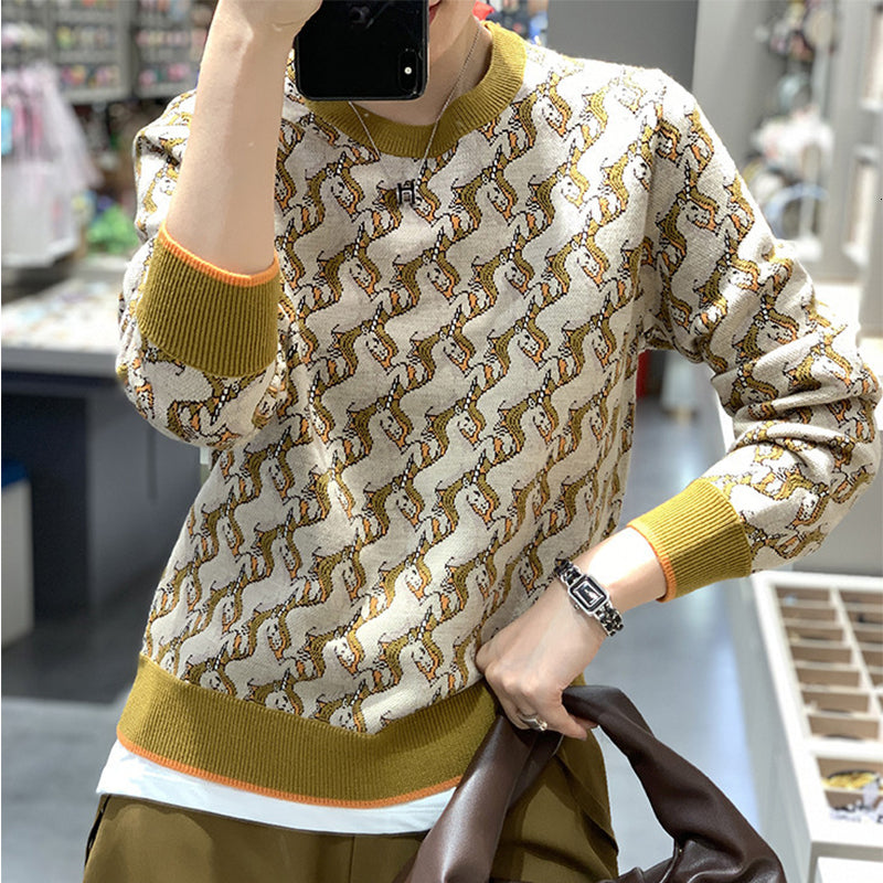 2021 Animal Jacquard Luxury Designer Sweater Women Warm Winter Pullovers O-neck Autumn New Streetwear Fashion Office Lady 927k