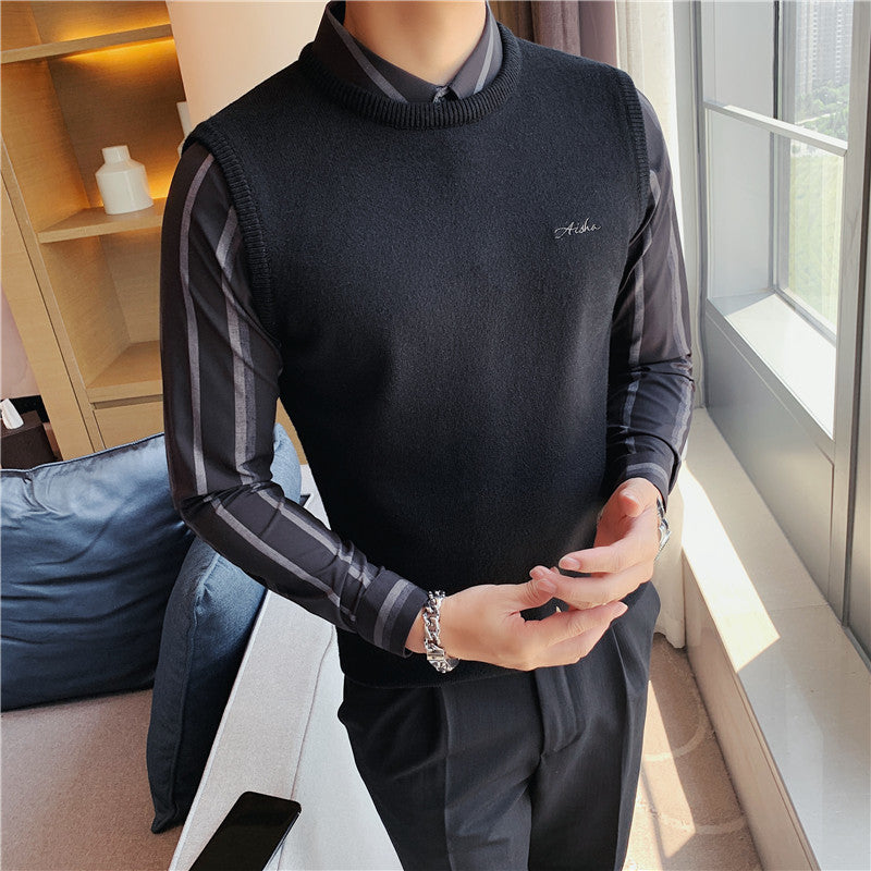 2021 New Out of Quality Autumn Fake-2pieces Gentlemen Men&#039;s Knitted Shirts Fine Fashion Office Adjustment 3xl Casual Pullovers 5zsc
