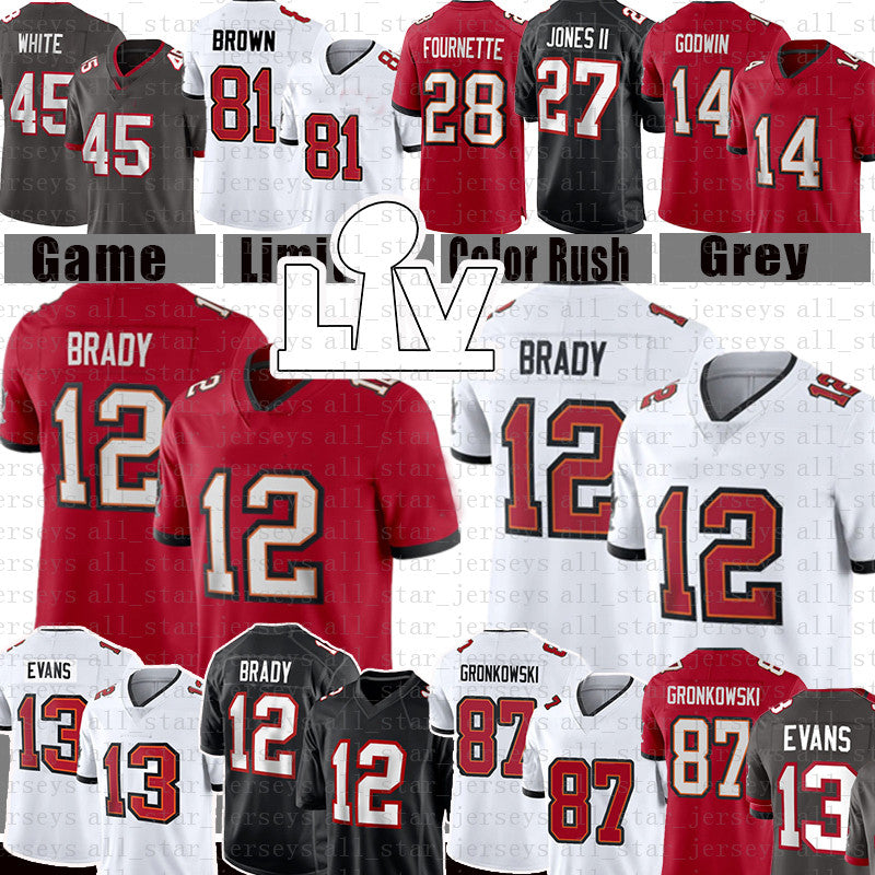87 Rob Gronkowski 12 Tom Brady Antonio Brown Football Jersey Men Youth Mike Evans Chris Godwin Devin White Leonard Fournette Ronald Jones II