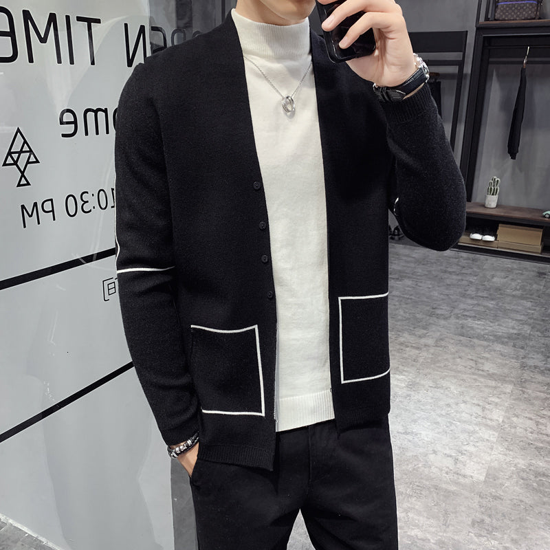 2021 Korean Fashion Male Mesh New Fall Cardigan Geometric Patterns All Streetwear Games Loose Winter Sweater 3xl Boga