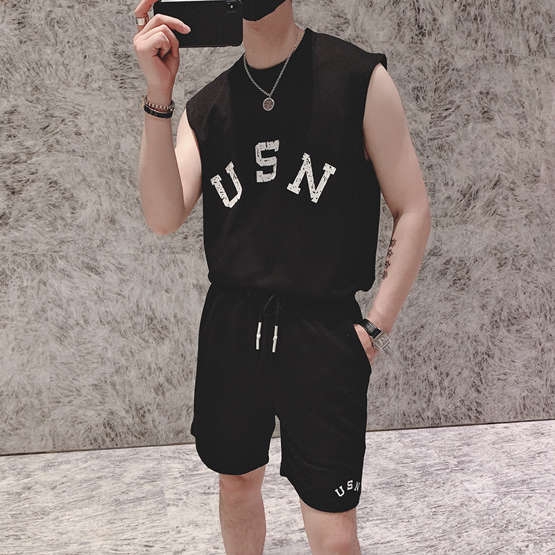 2021 New Korean Summer Men&#039;s Sweater Fashion Sleeveless Vest Plus Shorts Defines All Comfortable Young Games Two of 2-color Sets 9w57