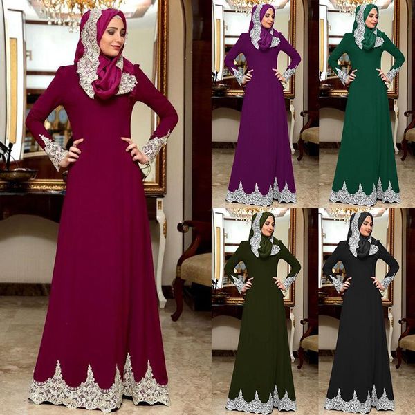 Casual Dresses Vintage Muslim Dress Women Slim Fit Long Sleeve Maxi Hijab Islamic Clothing Big Swing A-e Abaya Dubai Kimono