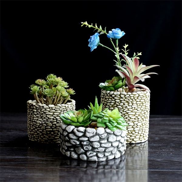 Silicone MOLLD Cement Stone Multi-meat Flower Pots Desktop Pots 3D Vase Mold Concrete Molds Cement Planter Home Crafts Decorate 210225