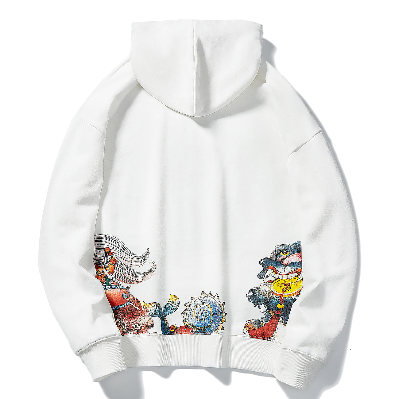 Ss 2021 New Chinese Style Lion Dance Print Hip Hop Streetwear Winter Pullover Men Cotton Harajuku Hoodie Swatshirt Mens White WXHG