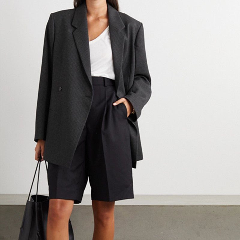 Women Wool Blend Plaid Ol Coat 2021 New Double -breasted Office Wear Notched Suit Jacket Female Outwear Tops W8mb