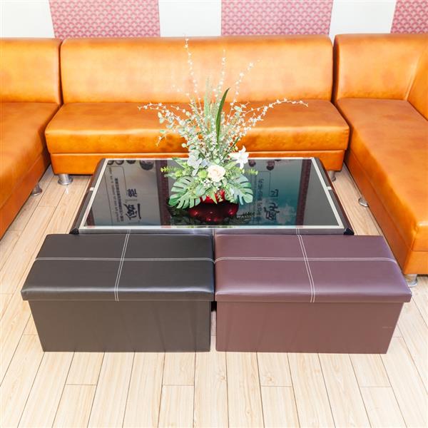 Living Room Furniture ottomans waterproof foldable FCH PU Leather Belt Line Footstool Brown 76 *38 *38cm