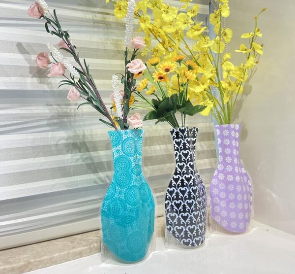 Mixed styles Foldable PVC flower vase without flowers Protection environment plastic folding flower pot pvc plastic flower pot