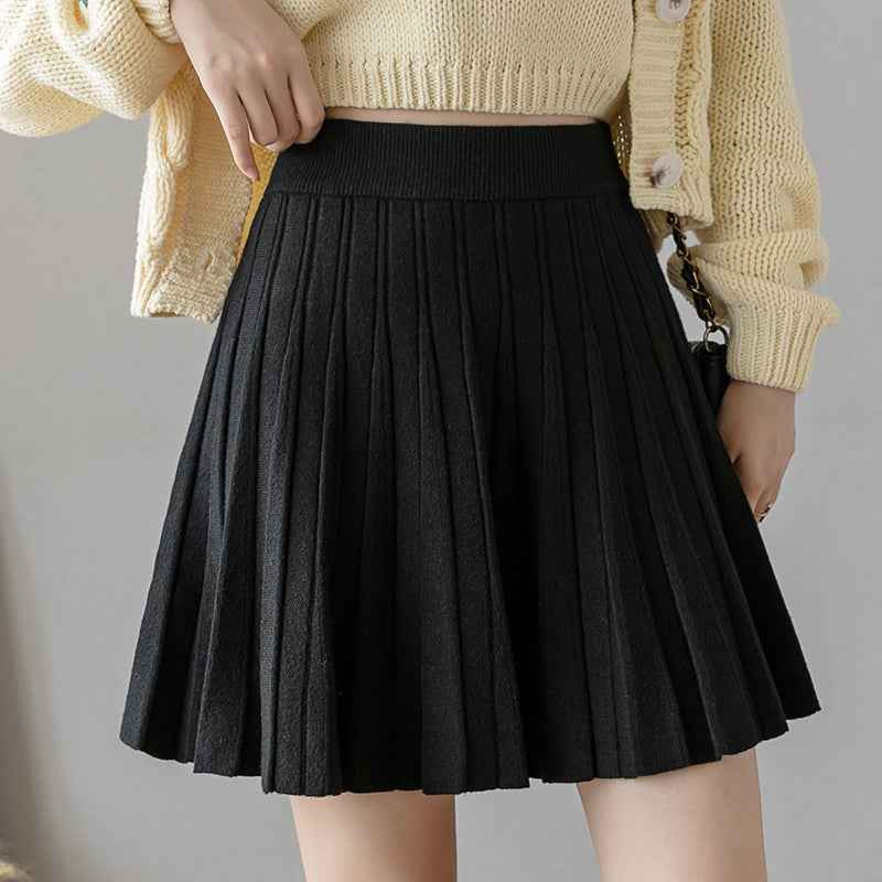 2021 New Autumn High Waist Women Mini Skirts Knitted Stretch A-line Chic Skirt Faldas Saias Jupe Clothes Girl Short Sweaterskirt 21mg
