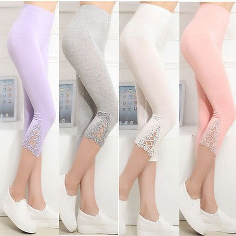 Hot Womens Crop 3-4 Length Leggings Clothes Capri Cropped Lace Summer Modal High Quality pants