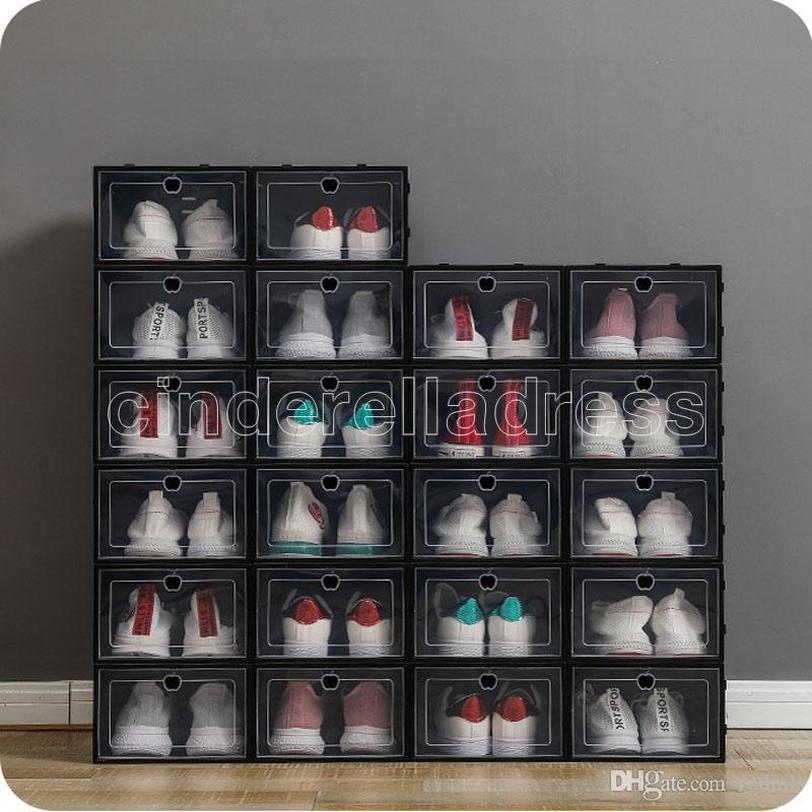 Thicken Plastic Shoe Boxes Clear Dustproof Shoe Storage Box Transparent Flip Candy Color Stackable Shoes Organizer Boxes Wholesale 0269Pack