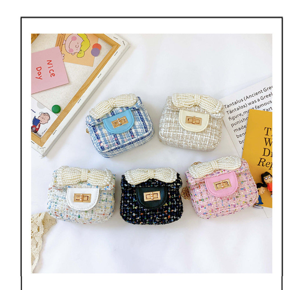Children New Princess Messenger Pearl Bow Girl Baby Shoulder Small Square Bag Fashion Trend Kids Gift Backpacks