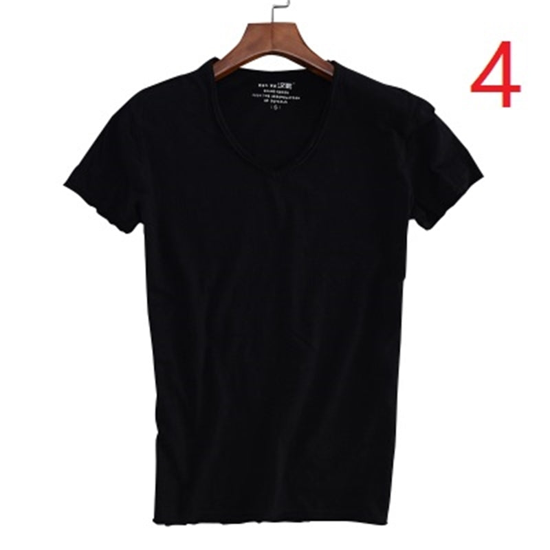 2021 New Summer Cotton Slim V-neck Solid Color Half-sleeved White Bottoming Shirt Youth Wild Short-sleeved T-shirt Men&#039;s Ti O8je
