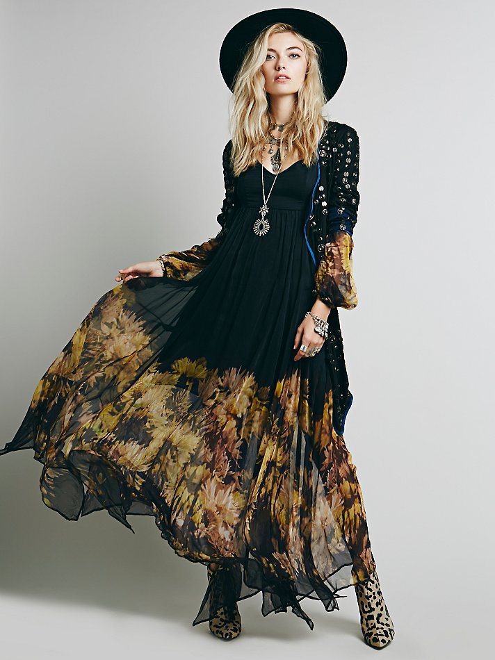 Black Comfortable Summer Bohemian Beach Dress Printing Maxi Women Dresses Long Sleeve newest style