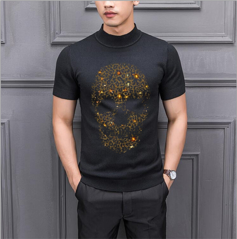2021 Cotton Sweater Men Short Sleeve Pullovers Outwear Man O-neck Sweaters Tops Diamond Stone Solid Fit Knitting Clothing New 3ffc