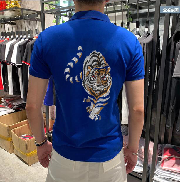 2021 New Classic Hot Drill Shirt High Quality Men Diamond Stone Short Sleeved Summer Brand Polo Rhinestones Tops Clothing Be2h