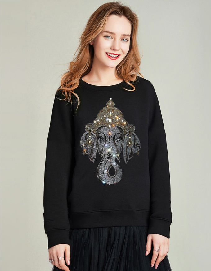 2021 New Diamond Stone Long Sleeve Rhinestones Pullover Sweatshirt Women Oversized Hoodie Qb1e