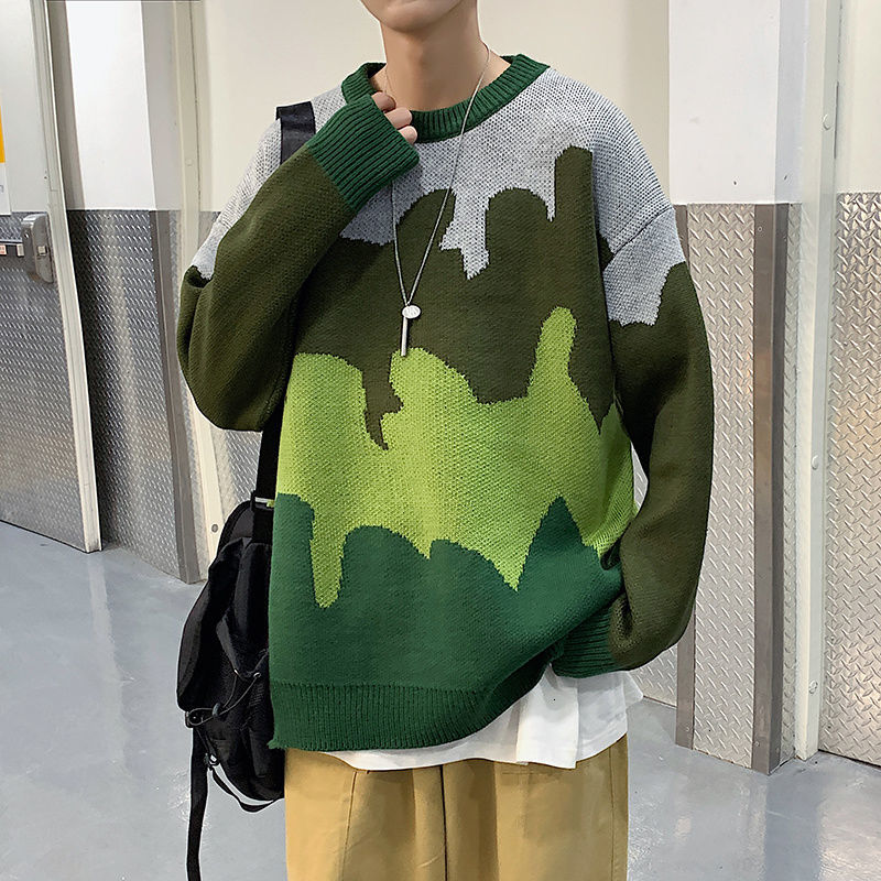 2021 New Autumn Winter Sweater Men&#039;s Warm Fashion Contrast Color Retro Casual Knitted Pullover Men Korean Knitting Sweaters Mens Clothes W7i