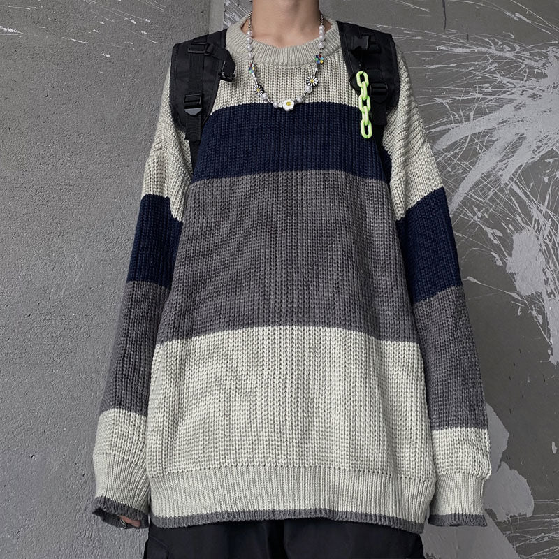 2021 New Striped Sweater Men&#039;s Warm Fashion Retro Casual Knitted Pullover Men Wild Loose Korean Knitting Sweaters Mens Clothes M-xl Ybmw