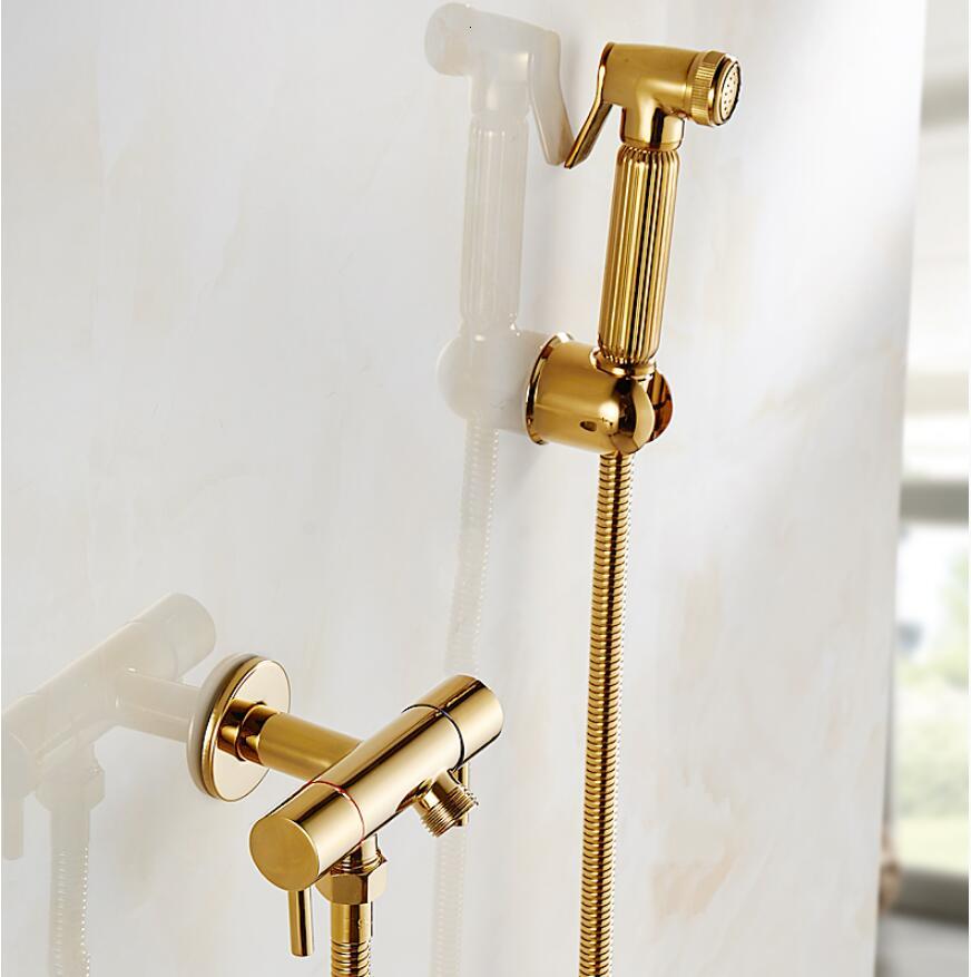 2021 New Toilet Sprayer Kit Brass Gold Bathroom Bidet Faucet Set with 1.5m Plumbing Hose and Abs Holder Dlt2