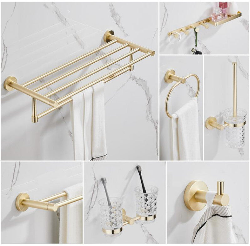 2021 New Accessories Brushed Gold Bathroom Shelf,towel Rack,towel Hanger Paper Holder,toilet Brush Holder Bath Hardware Set J7r7