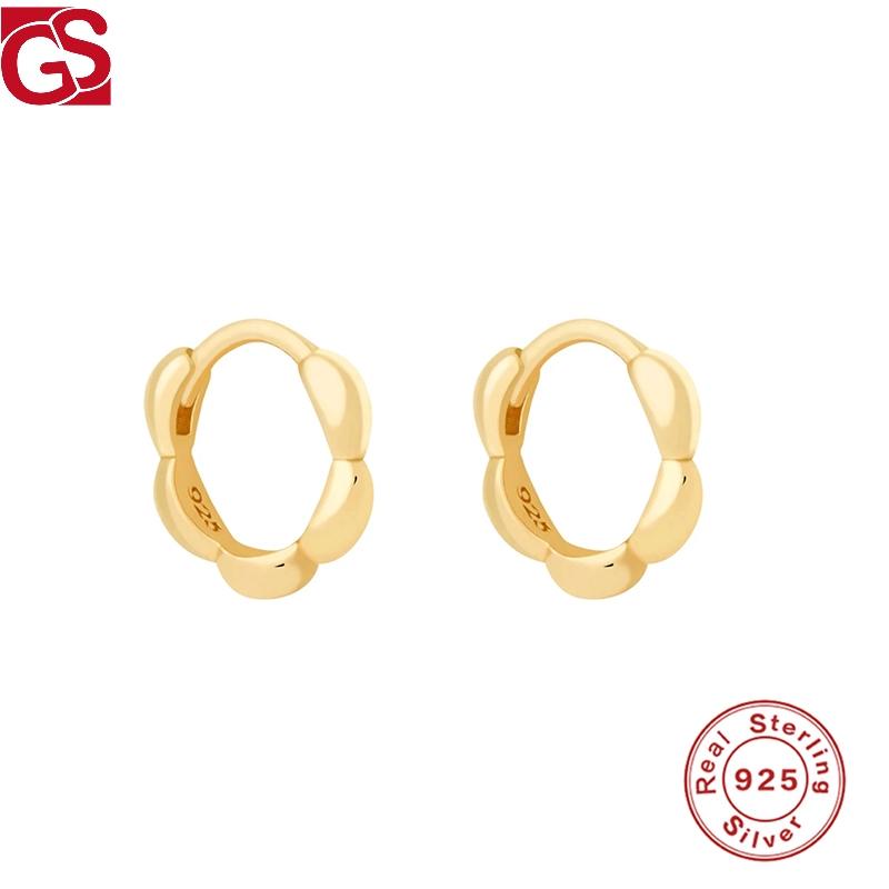 GS Sterling 925 Silver Women&#039;s Hoop Earrings Golden Color Bubble Earring Stylish Simple Broncos Women Girl&#039;s Christmas Gift