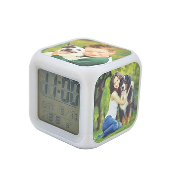 Heat Transfer Seven Colours Blank Sublimation Alarm Clock LED Square Bedroom Glow Electronics Table Clocks Square Clock by sea LLA333
