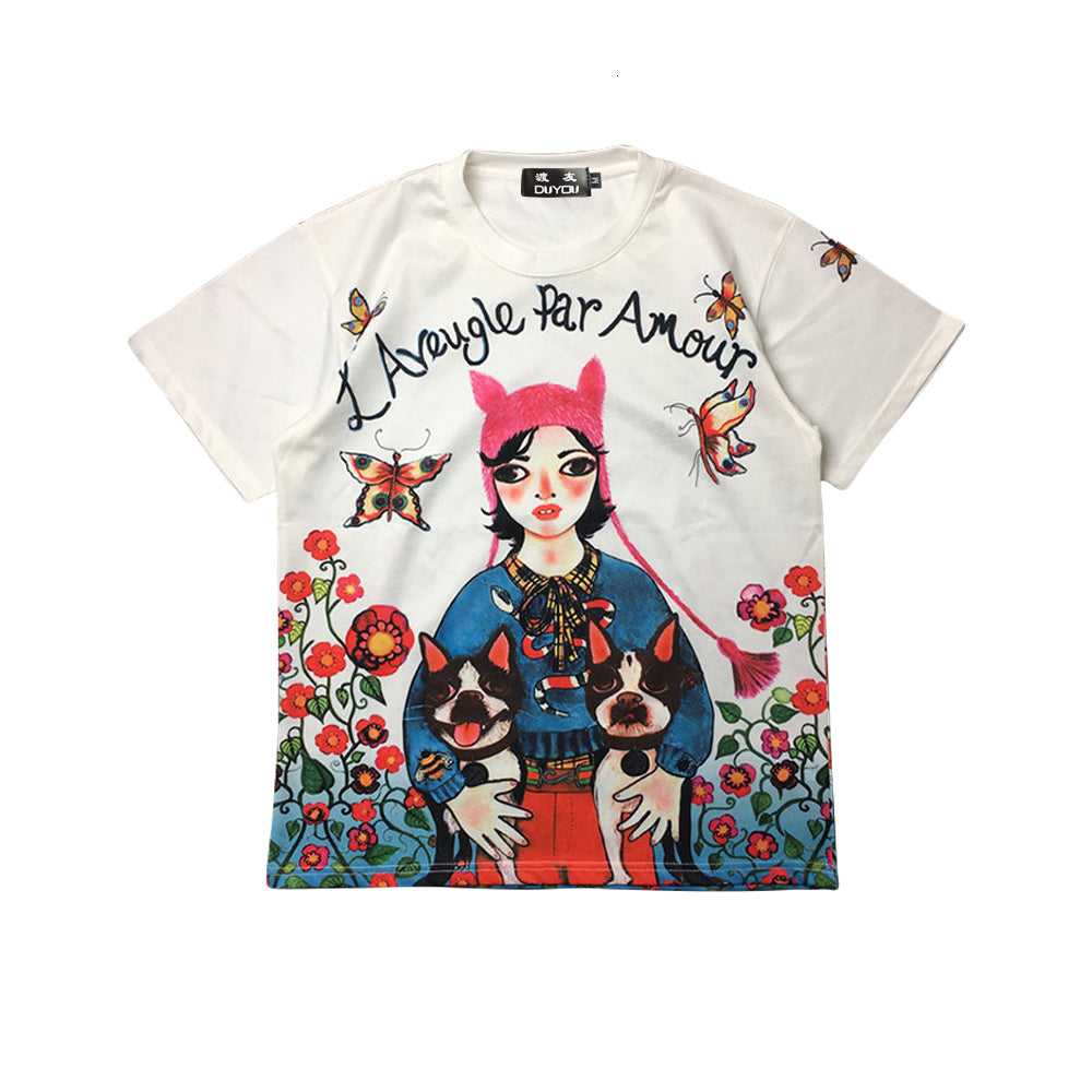 2021 New Camisetas Femininas & Masculinas Menina No Jardim Botnico Grfico Designer Mma Msculo Camiseta Branco Qualidade Superior 100% Algodo