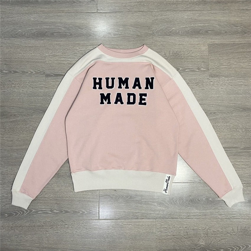 2021 New Patchwork Pink Yellow Human Made Sweatshirts Men Women 1:1 Best Quality Vintage Crewneck Hoodie 4w2o