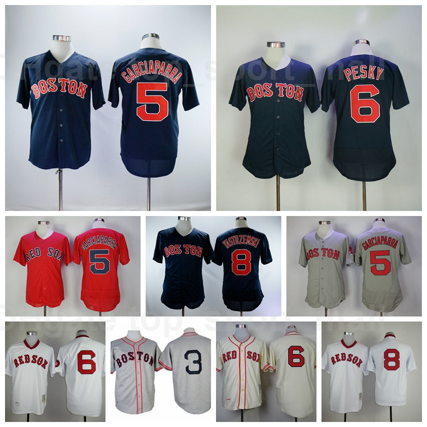 1946 Retror Baseball Vintage 8 Carl Yastrzemski Jersey 3 Jimmie Foxx 5 Nomar Garciaparra 6 Johnny Pesky Retire Flexbase Cool Base Pullover