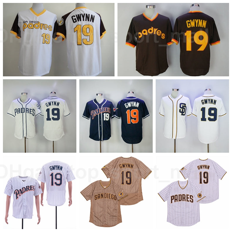 1978 1982 Retror Baseball 19 Tony Gwynn Vintage Jersey Pinstripe Retire Team Cooperstown Flexbase Cool Base Pullover White Brown Navy Blue
