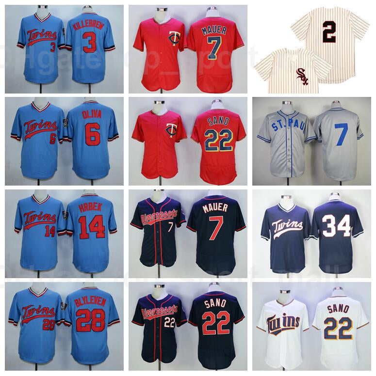 1559 1948 Retror Baseball Vintage 7 Joe Mauer Jersey 2 Brian Dozier 3 Harmon Killebrew 6 Tony Oliva Pullover Retire Red Blue White
