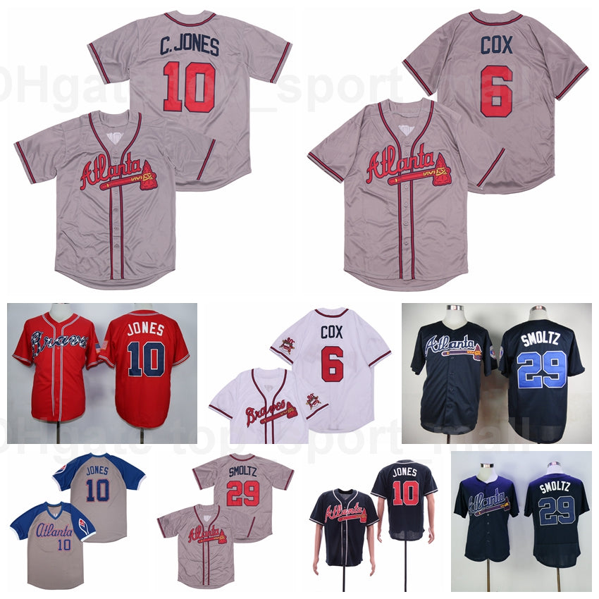 Retror 1995 1999 Vintage Baseball 10 Chipper Jones Jersey 29 John Smoltz 6 Bobby Cox Retire Pullover Team Cooperstown Flexbase Cool Base MEN