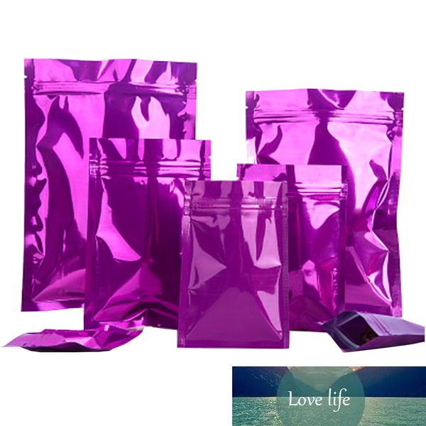100Pcs-Lot Glossy Purple Aluminum Foil Bag Grip Seal Tear Notch Food Storage Packaging Pouches for Snack Candy Cookies