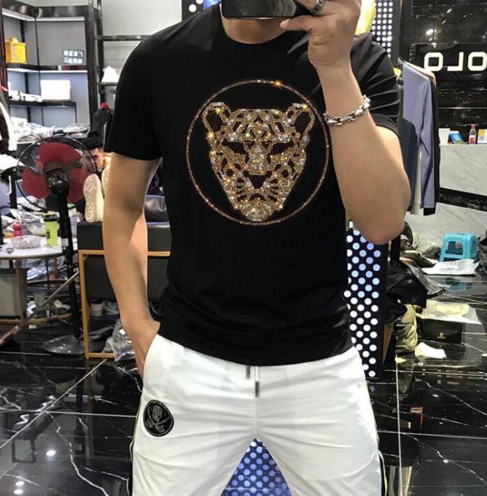 2021 New Diamond Stone Plus Size 5xl Simple Hot Drill with Short Sleeves Half Sleeve T-shirt of Thin Men Assembly N03w