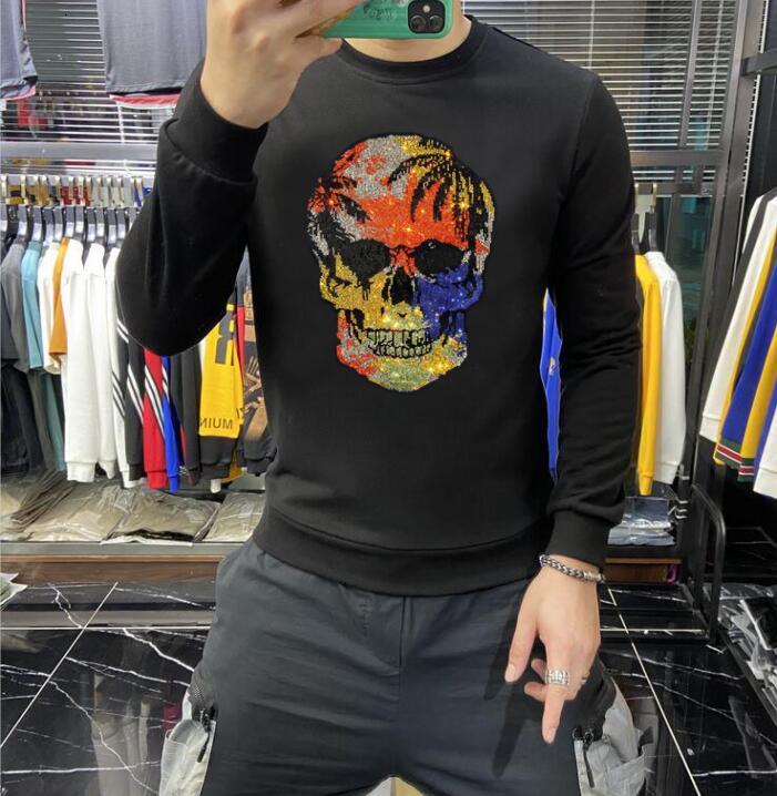 2021 New Winter Round Turtleneck Sweatshirt Autumn Diamond Stone Man-neck Hoodies Hot Boys Drill Neck Pullover Topus W1dk
