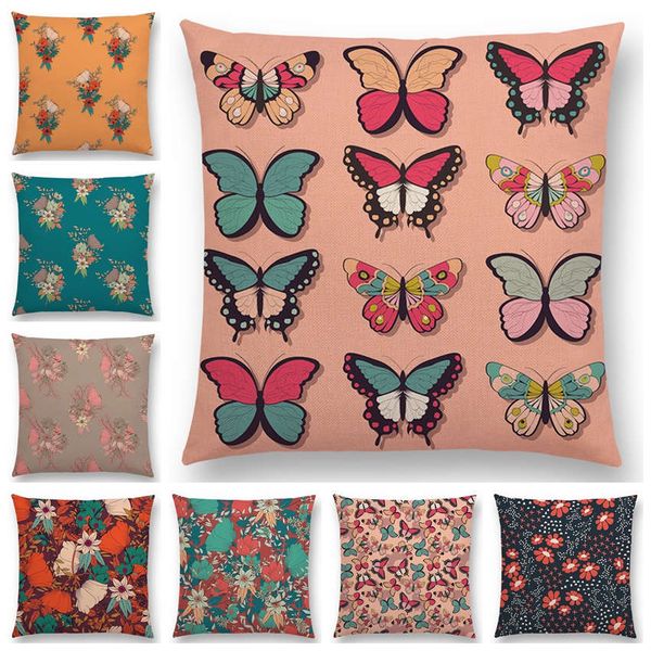 Botanical Floral And Butterfly Cushion Cover Beautiful Flowers Garden Mini Prints Home Decor Sofa Throw Pillow Case