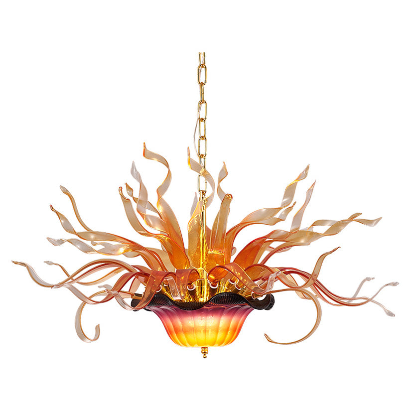 Fancy Hand Lamps Chandeliers 32 by 20 Inches Art Design LED Bulbs Mouth Blown Glass Flame Lamp with Cute Rustic Style