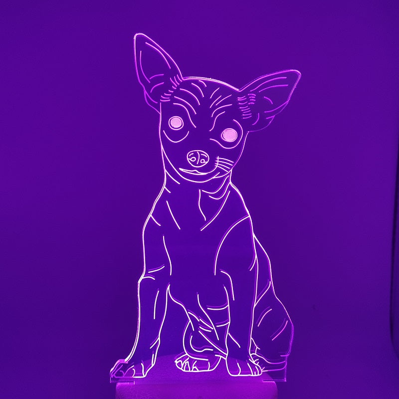 NEW ARRIVAL 3D Illusion Lamp Pet dog Chihuahua 7 Color Change Touch Switch LED Night Light Acrylic Desk lamp with crack base