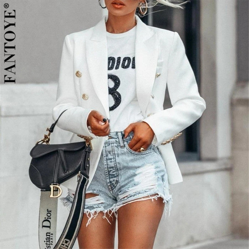 2021 New Fashion Notched Double Breasted Blazer Long Sleeve Solid Ny Business Suit for Women Elegant Office Ladies Top P1vk