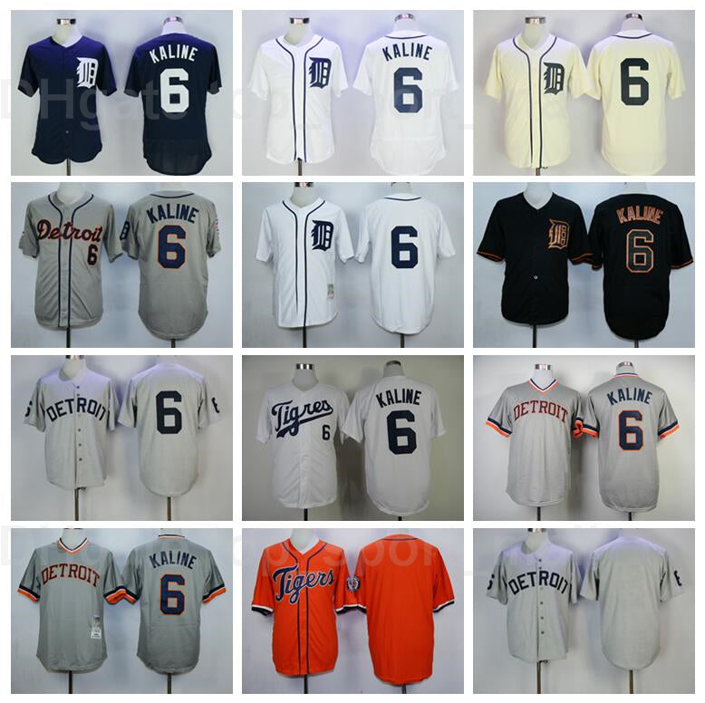 Men Retror 1984 Vintage Baseball 6 Al Kaline Jersey Flexbase Retire Cool Base All Stitched Navy Blue Black White Grey Pullover Top Quality