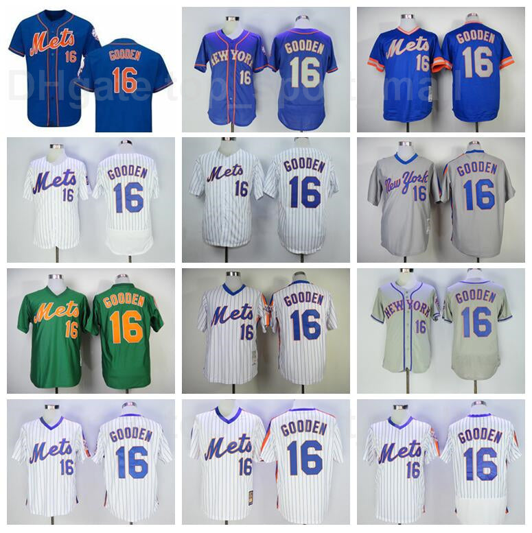 Men Retror 1983 1985 1986 Vintage Baseball 16 Dwight Gooden Jersey Pullover Blue White Pinstripe Grey Green Team Stitched Retire Flexbase