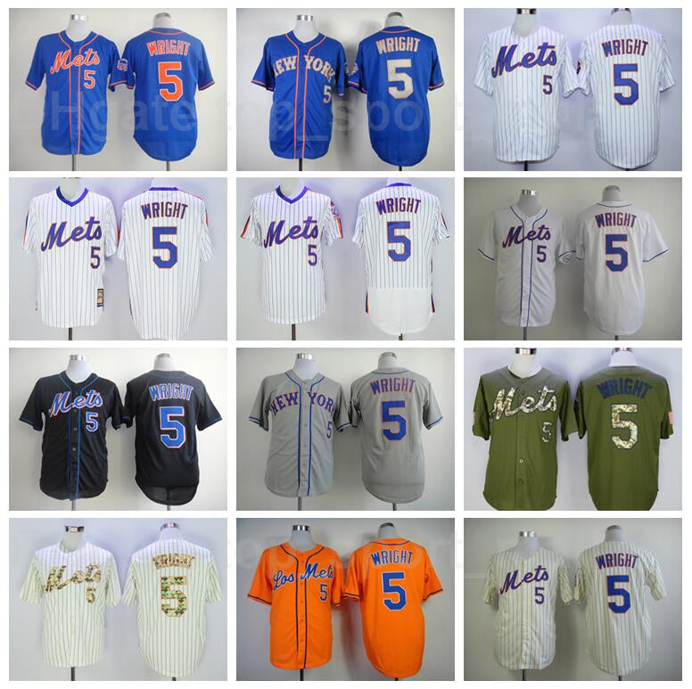 Men Retror Baseball Vintage 5 David Wright Jersey Retire Stitched Team Flexbase Cool Base Blue White Orange Grey Beige Black Army Green