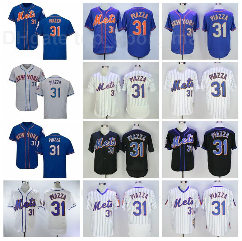 Men Retror 2000 Vintage Baseball 31 Mike Piazza Jersey Blue White Grey Black Team All Stitched Cooperstown Pullover Pinstripe Retire