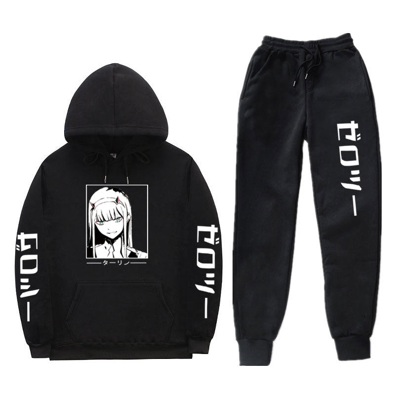 2021 New Men&#039;s Woman Pieces Sets Tracksuit Winter Sweatshirt+drawstring Hoodie Zero Two Darling in the Franxx Print L2zk