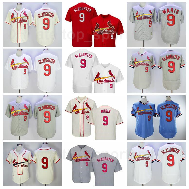 Men Retror 1946 1967 1985 Vintage Baseball 9 Enos Slaughter Jersey Red White Grey Blue Beige Team Retire Pullover Embroidery And Sewing