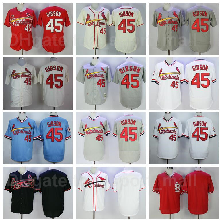 Retror 1967 1979 1985 Vintage Baseball 45 Bob Gibson Jersey Men Cooperstown Pullover Retire Red White Blue Beige Grey Stitched Top Quality