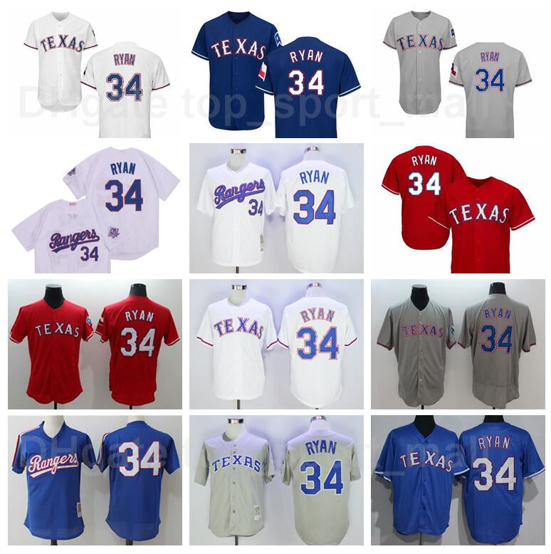 Men Retror 1993 Vintage Baseball 34 Nolan Ryan Jersey Blue Red White Grey Retire Flexbase Cool Base Cooperstown All Stitched Tean Sale